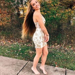 Gold Sheer Strappy Sequin Bodycon Dress WORN ONCE